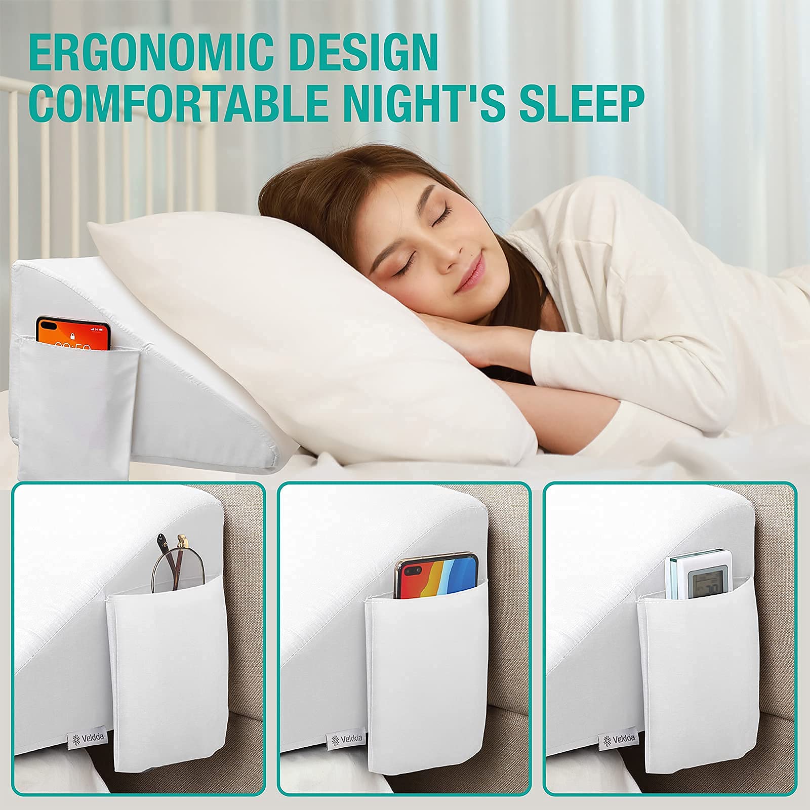 Foto 3 | Almohada En Forma De Cuña Vekkia Tamaño King Para Rellenar Huecos 76 X 10 X 6 Cm Color Blanco - Venta Internacional