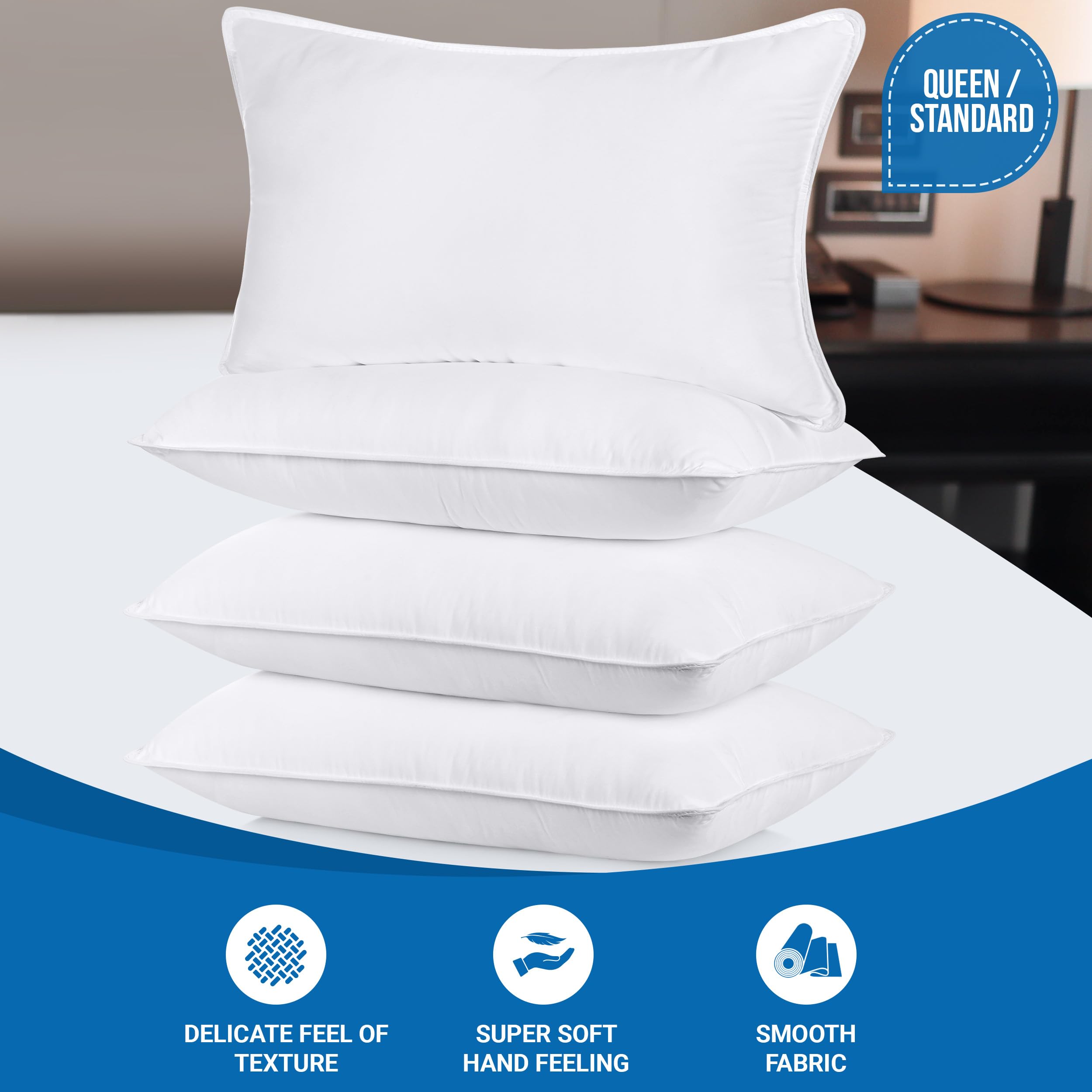 Foto 2 | Juego De 4 Almohadas De Cama Utopia, Tamaño Estándar/queen, Color Blanco - Venta Internacional.