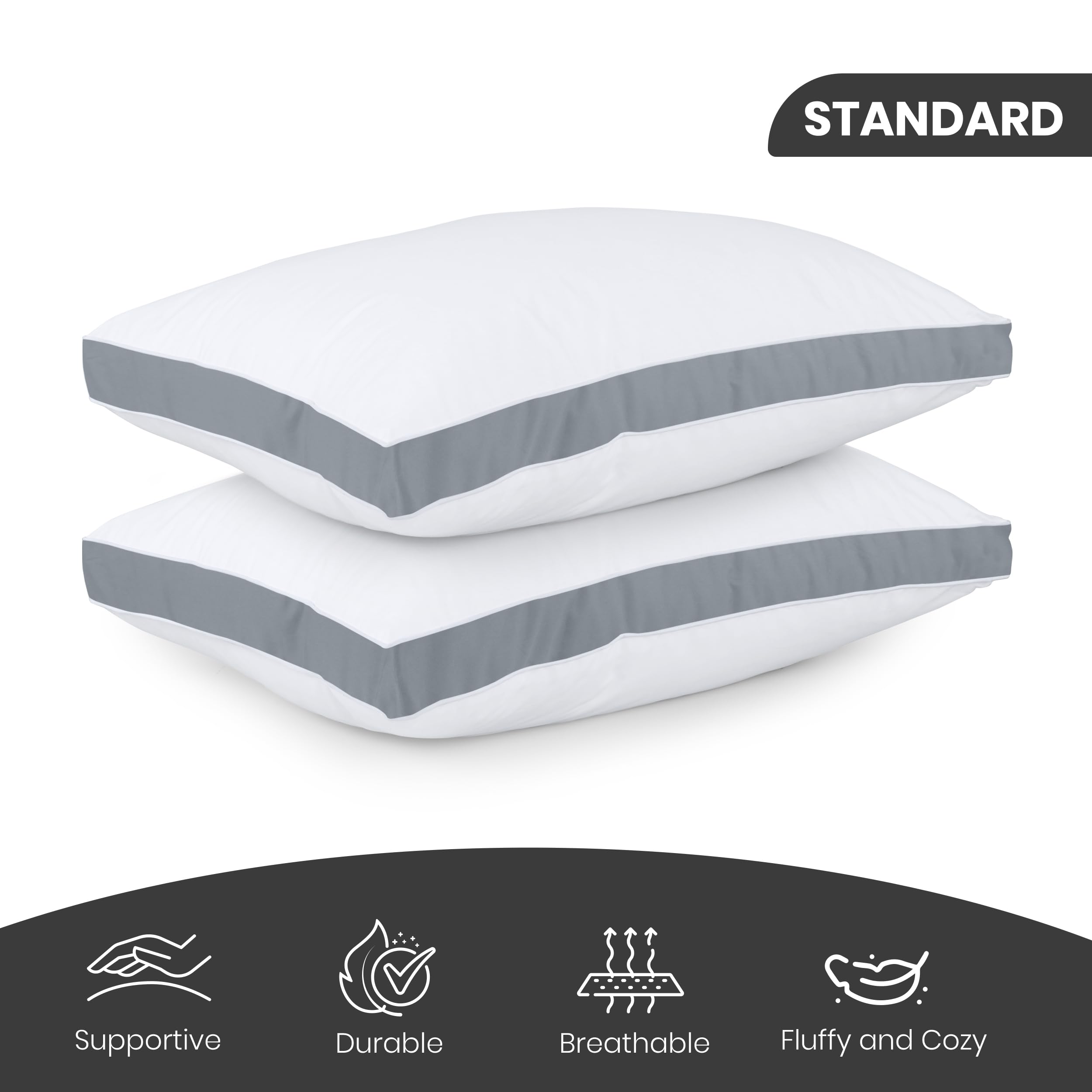 Foto 3 pulgar | Juego De 2 Almohadas De Cama Utopia Bedding, Tamaño Estándar, Color Gris - Venta Internacional.