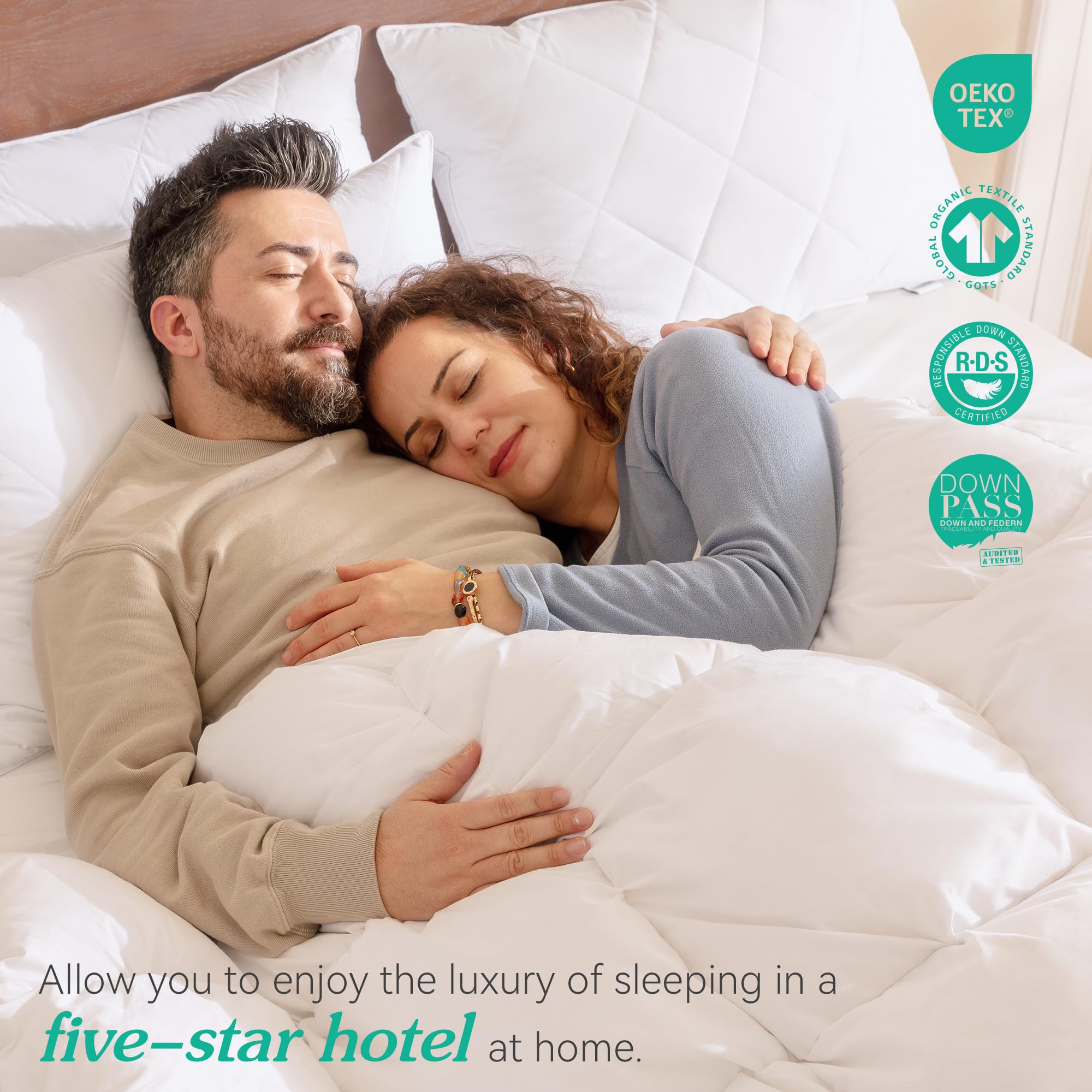 Foto 4 pulgar | Almohadas De Cama Con Tres Gansos, Plumas De Ganso Blancas, Poliéster, X2 - Venta Internacional.