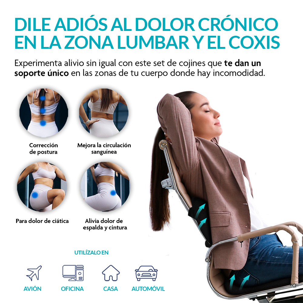 Foto 4 pulgar | Almohada Memory Foam Lumbar Coxis Ortopedico Ergonomico 2 Piezas, Neurolux, Negro, 83560