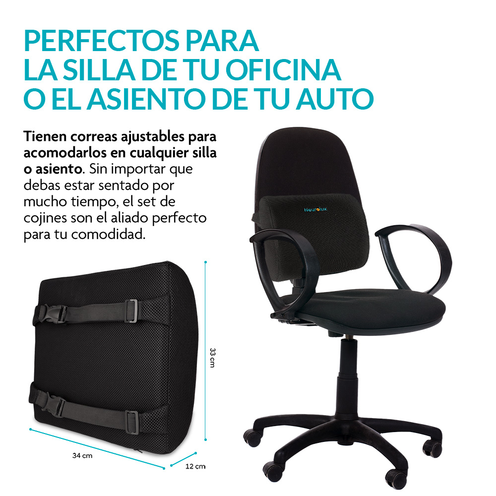 Foto 5 pulgar | Almohada Memory Foam Lumbar Coxis Ortopedico Ergonomico 2 Piezas, Neurolux, Negro, 83560