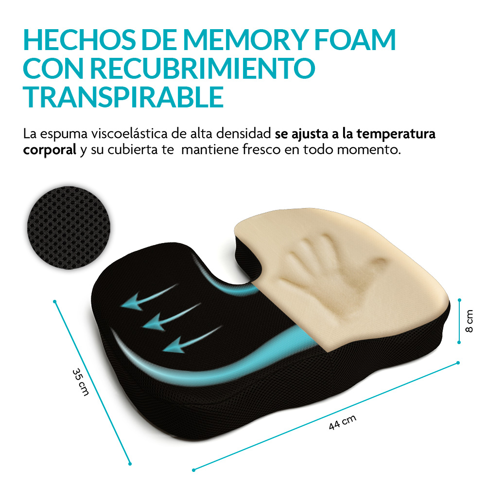 Foto 6 pulgar | Almohada Memory Foam Lumbar Coxis Ortopedico Ergonomico 2 Piezas, Neurolux, Negro, 83560