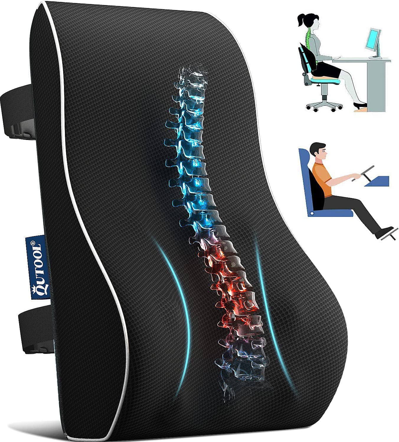 Foto 2 pulgar | Almohada de Soporte Lumbar Qutool para Silla de Oficina y Coche - Venta Internacional