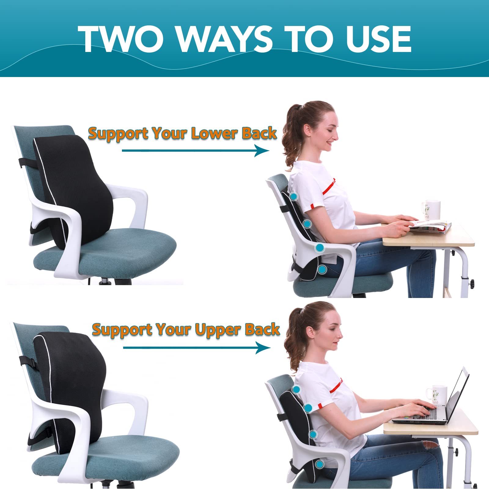 Foto 5 pulgar | Almohada de Soporte Lumbar Qutool para Silla de Oficina y Coche - Venta Internacional