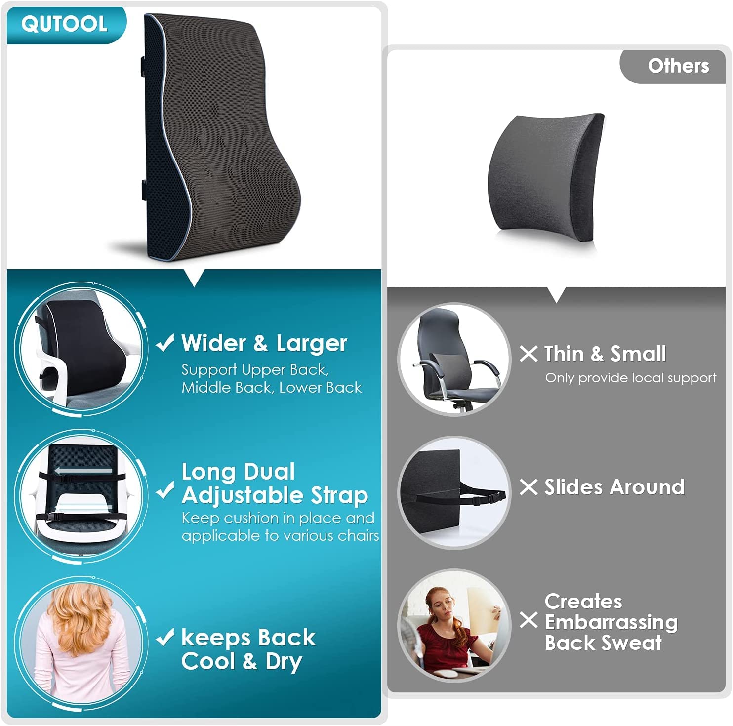 Foto 7 pulgar | Almohada de Soporte Lumbar Qutool para Silla de Oficina y Coche - Venta Internacional