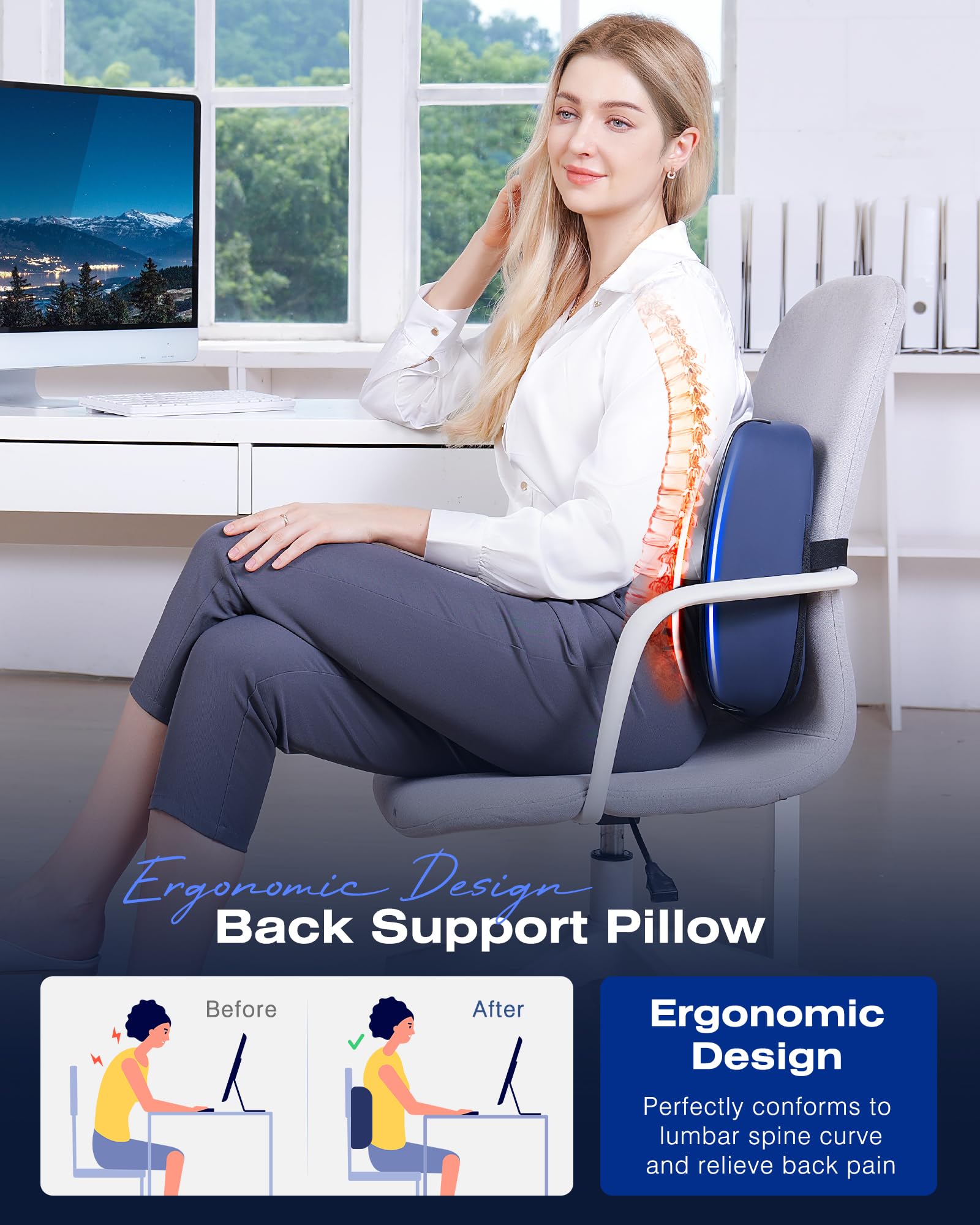 Foto 6 pulgar | Almohada de Soporte Lumbar Kingjoy Climatizada con Espuma Viscoelástica Vibratoria - Venta Internacional