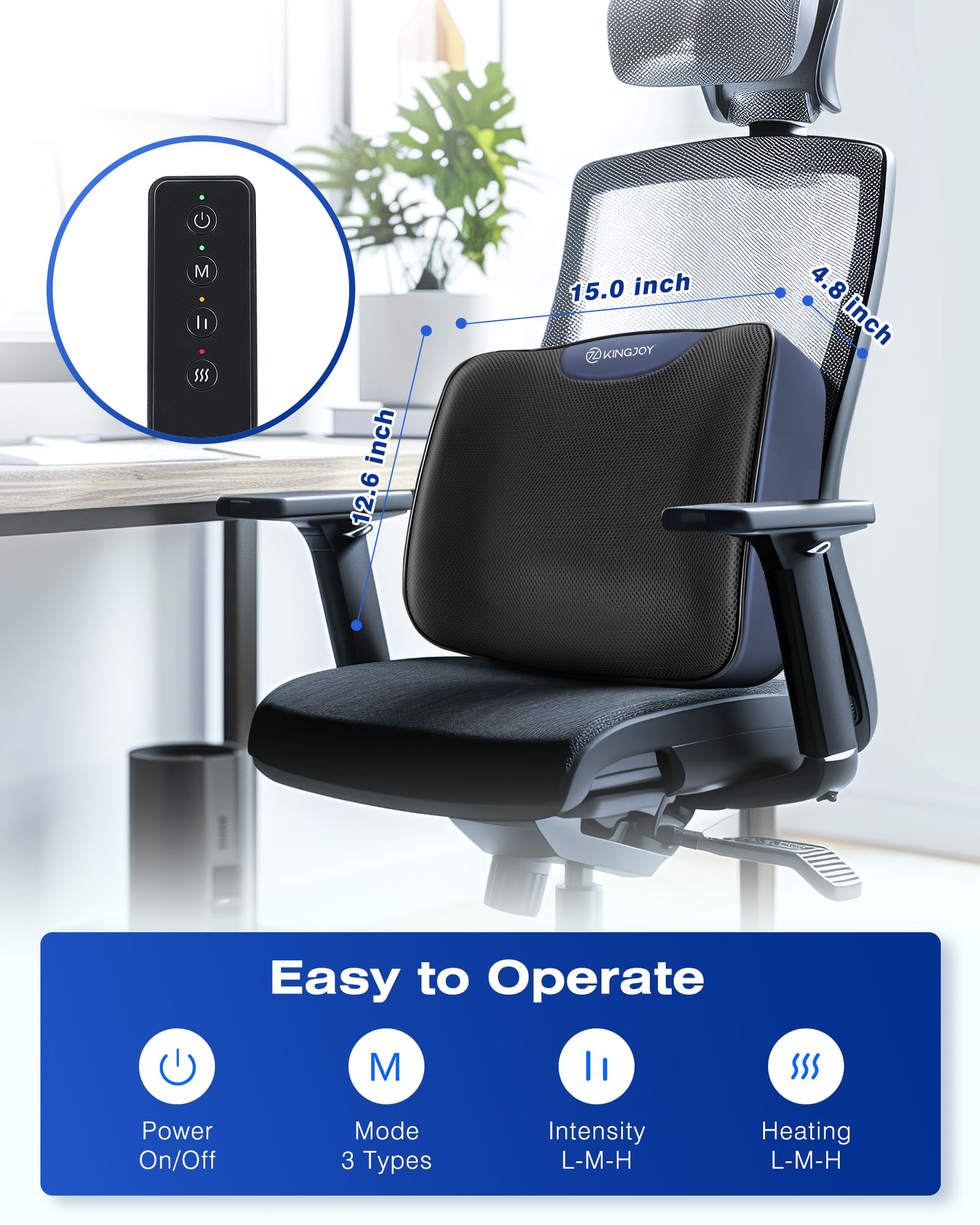 Foto 7 pulgar | Almohada de Soporte Lumbar Kingjoy Climatizada con Espuma Viscoelástica Vibratoria - Venta Internacional