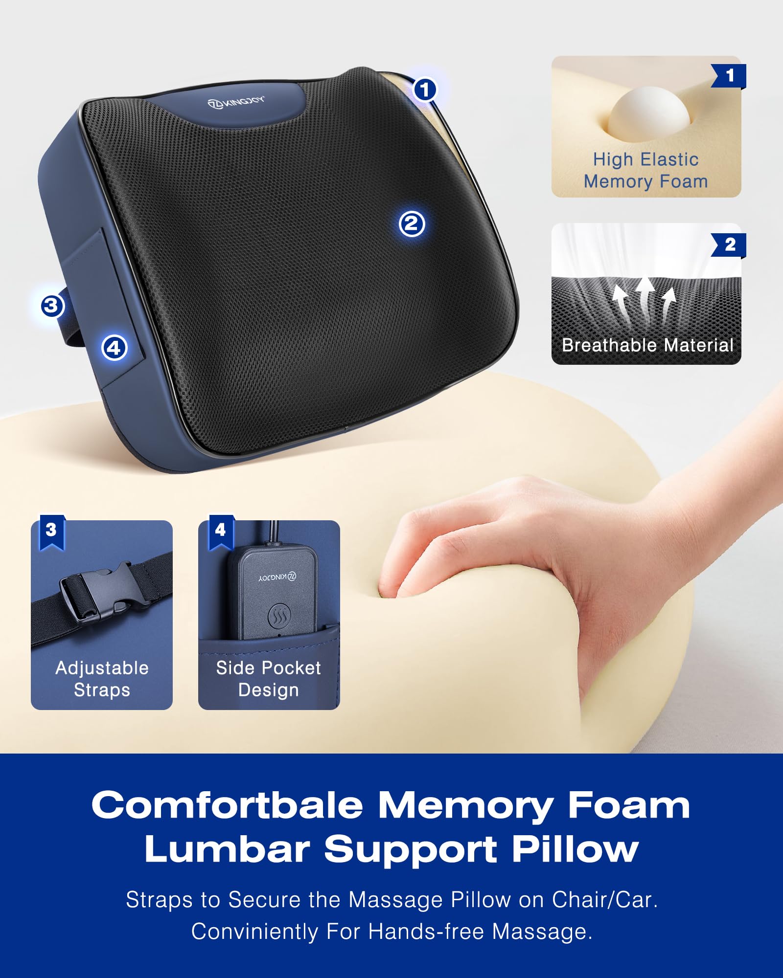 Foto 8 pulgar | Almohada de Soporte Lumbar Kingjoy Climatizada con Espuma Viscoelástica Vibratoria - Venta Internacional