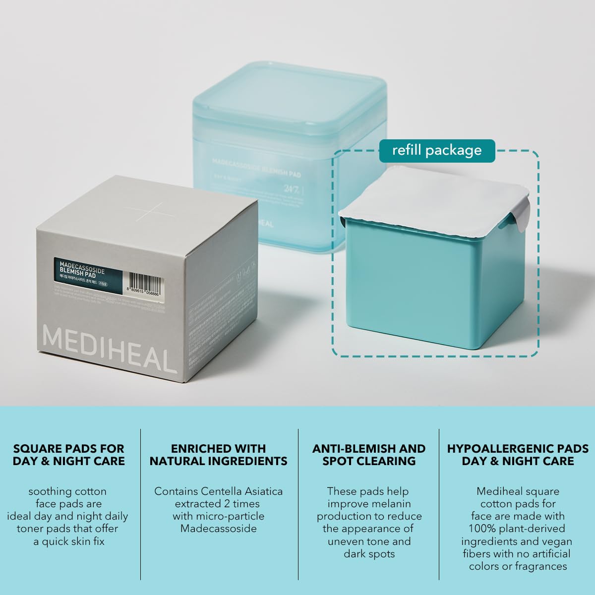 Foto 3 | Almohadilla Para Imperfecciones Mediheal Madecassoside De Repuesto, 100 Almohadillas - Venta Internacional.