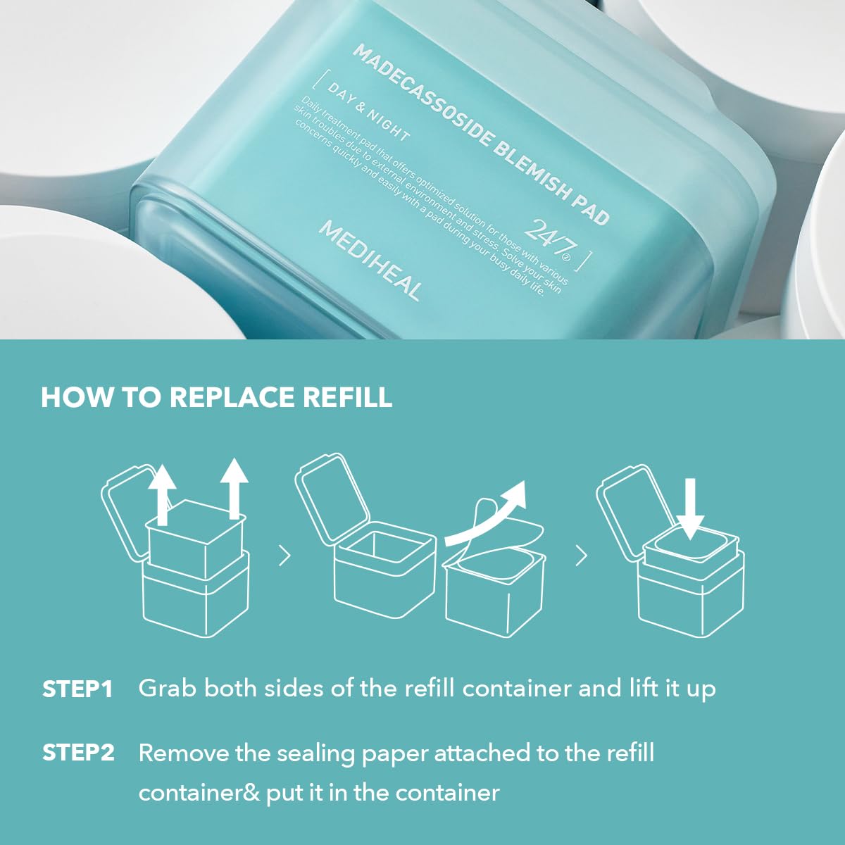 Foto 7 | Almohadilla Para Imperfecciones Mediheal Madecassoside De Repuesto, 100 Almohadillas - Venta Internacional.