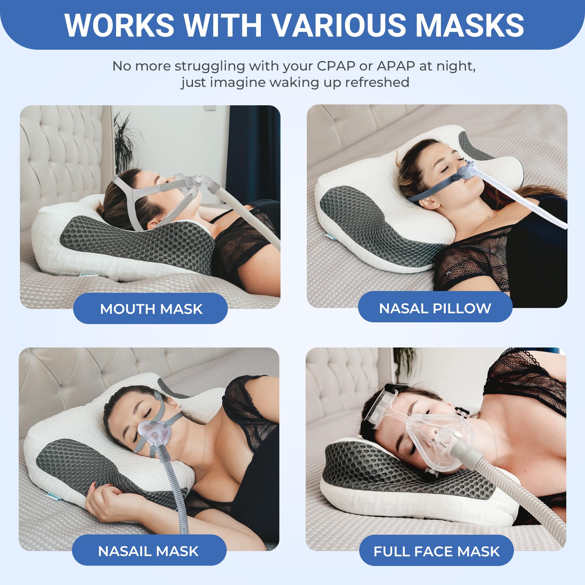 Foto 3 pulgar | Almohada Cpap Elviros, Espuma Viscoelástica Para El Cuello Cervical - Venta Internacional.