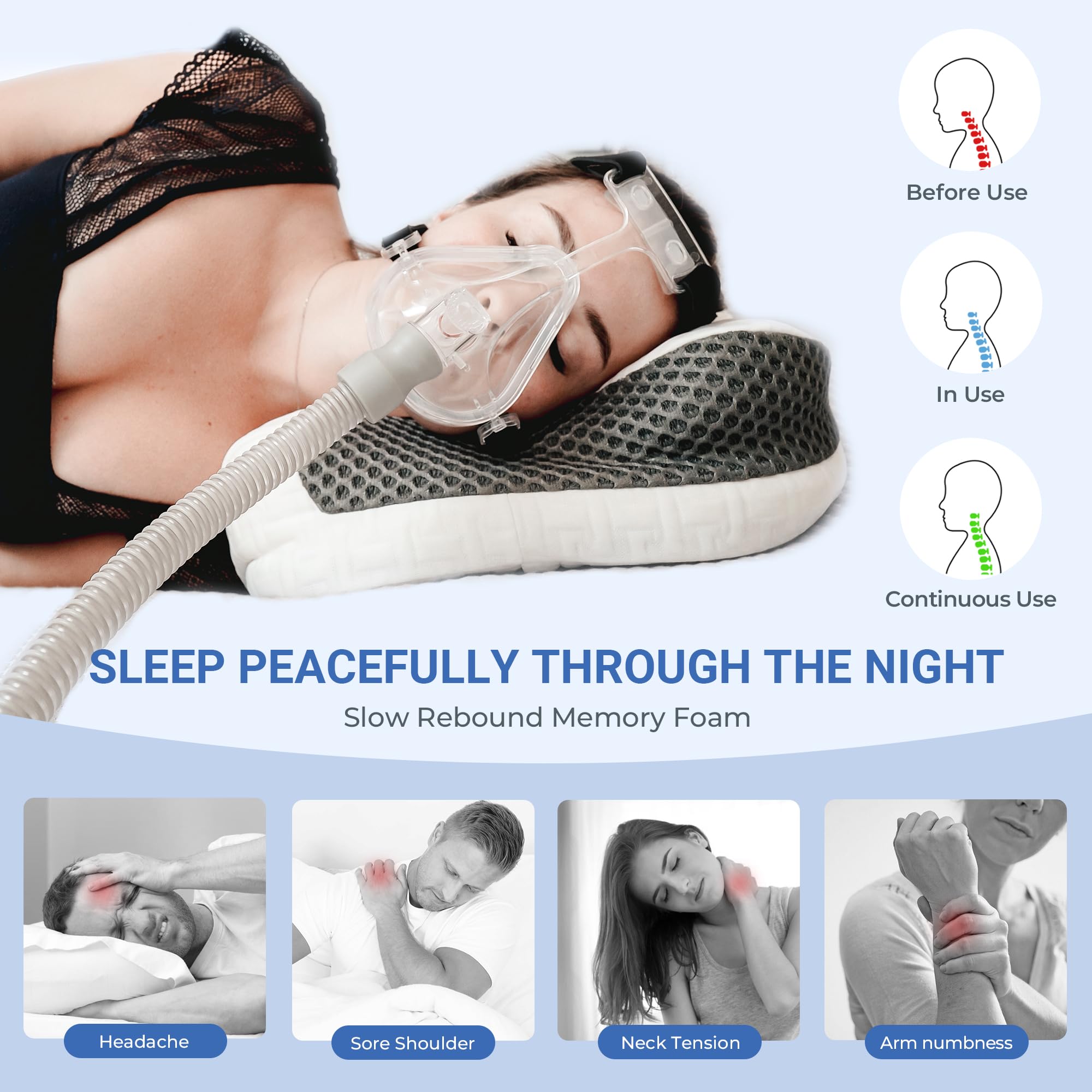 Foto 5 pulgar | Almohada Cpap Elviros, Espuma Viscoelástica Para El Cuello Cervical - Venta Internacional.