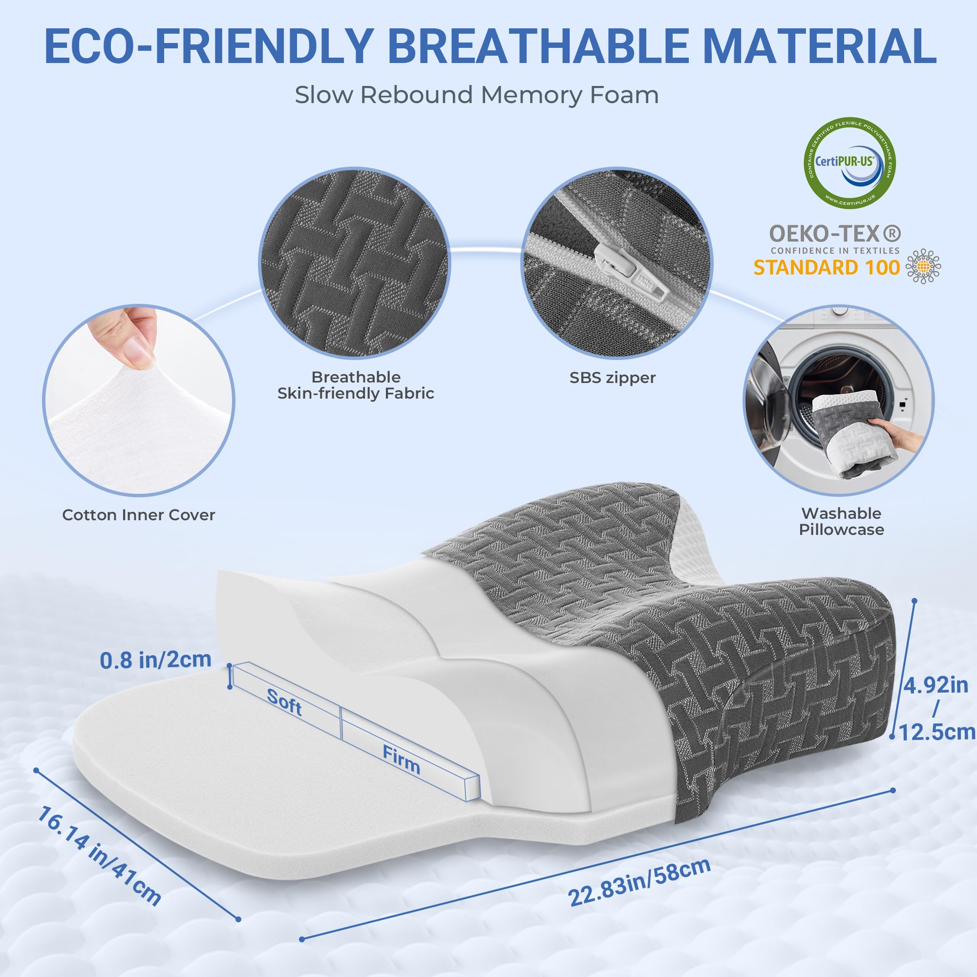 Foto 8 pulgar | Almohada Cpap Elviros, Espuma Viscoelástica Para El Cuello Cervical - Venta Internacional.