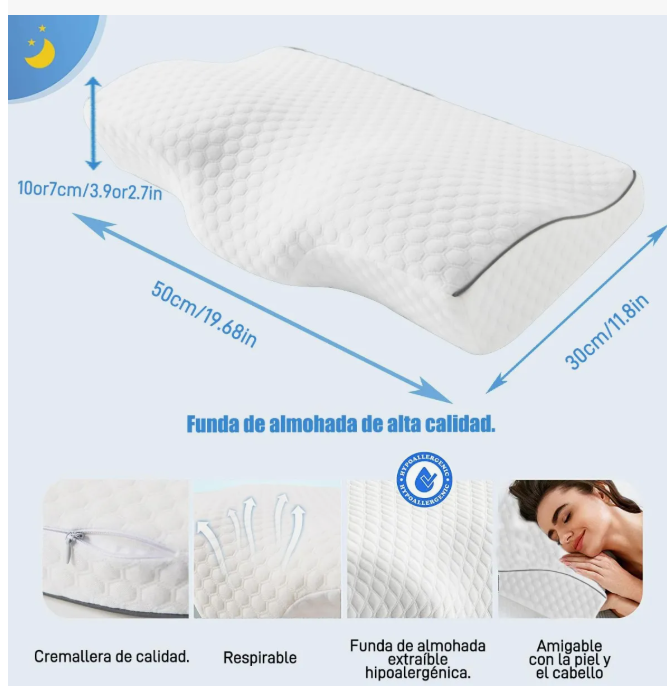Foto 3 pulgar | Almohada Ortopedica Cervical Viscoelástica 50x30 Cm Color Blanco 80083