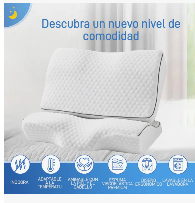 Foto 4 pulgar | Almohada Ortopedica Cervical Viscoelástica 50x30 Cm Color Blanco 80083