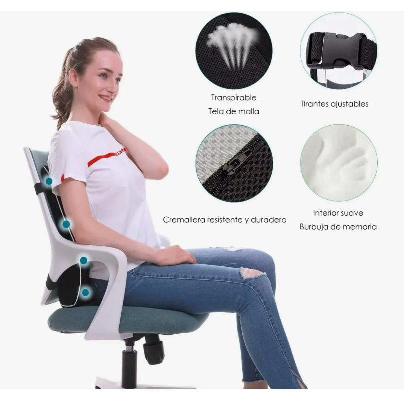 Foto 5 | Cojin Soporte Lumbar Almohada Respaldo Sillas Auto Oficina