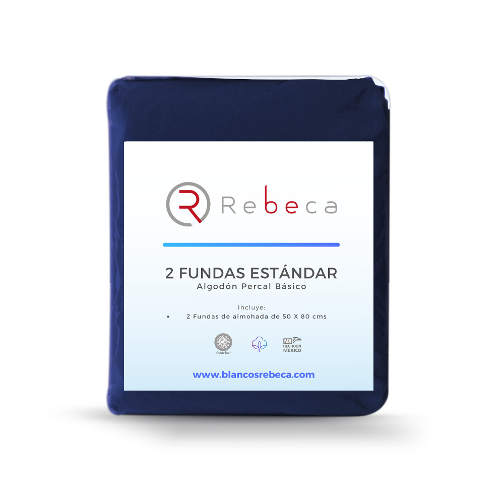 Foto 4 pulgar | Par De Fundas De Almohada Rebeca Algodón Percal 200 Marino Estándar