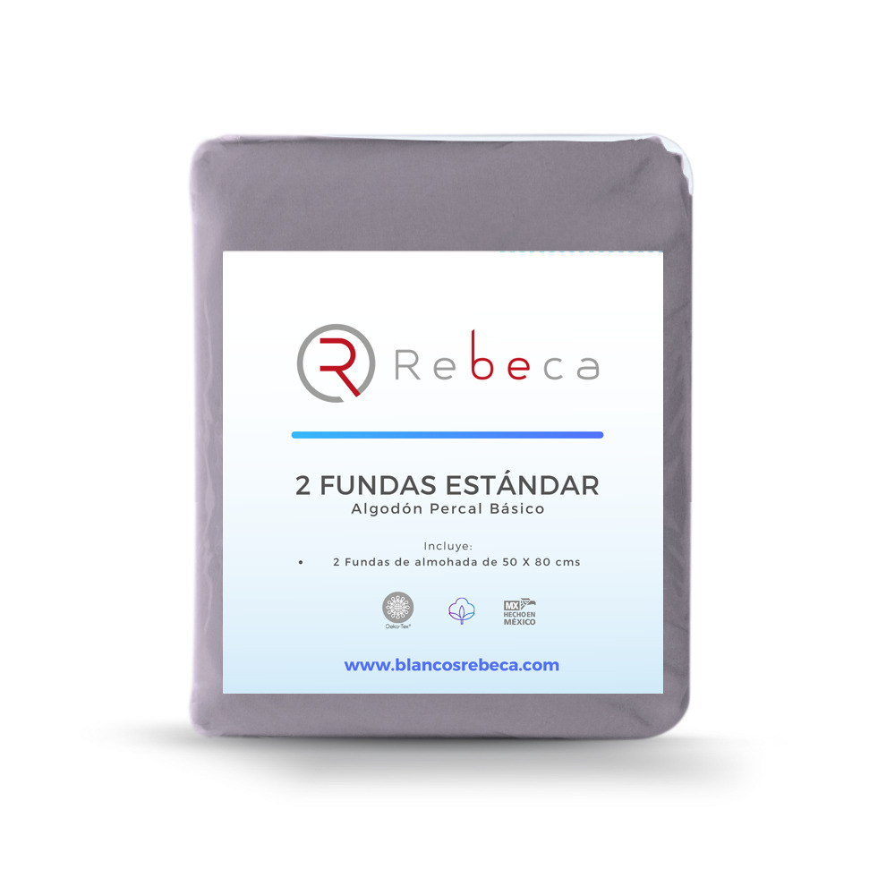 Foto 4 pulgar | Par de Fundas de Almohada Rebeca color Gris Algodón Percal 200 Oxford Estándar