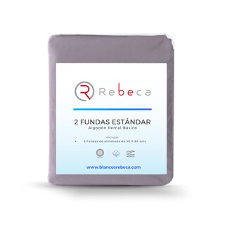 Foto 3 | Par de Fundas de Almohada Rebeca color Gris Algodón Percal 200 Oxford Estándar