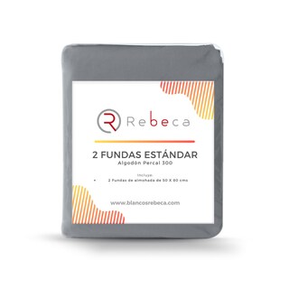 Foto 3 | Par de Fundas de Almohada Rebeca color Gris Algodón Confort 300 Oxford Estándar