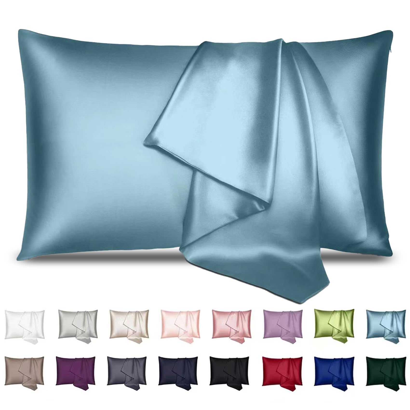 Funda De Almohada De Seda Inssl Mulberry Silk Para Mujer, Azul Y Gris - Venta Internacional.