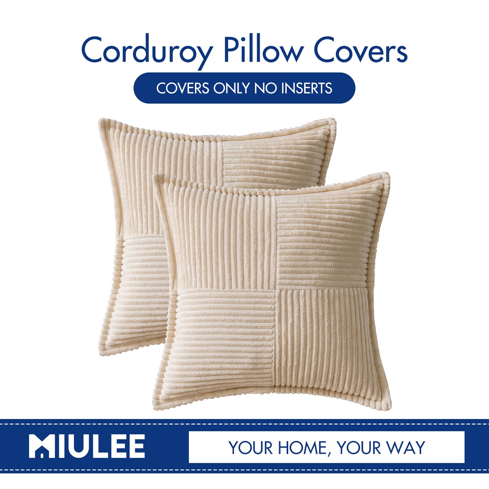 Foto 7 pulgar | Juego De 2 Fundas De Almohada Miulee De Pana Para Empalmar, Color Beige, 45 X 45 Cm - Venta Internacional.