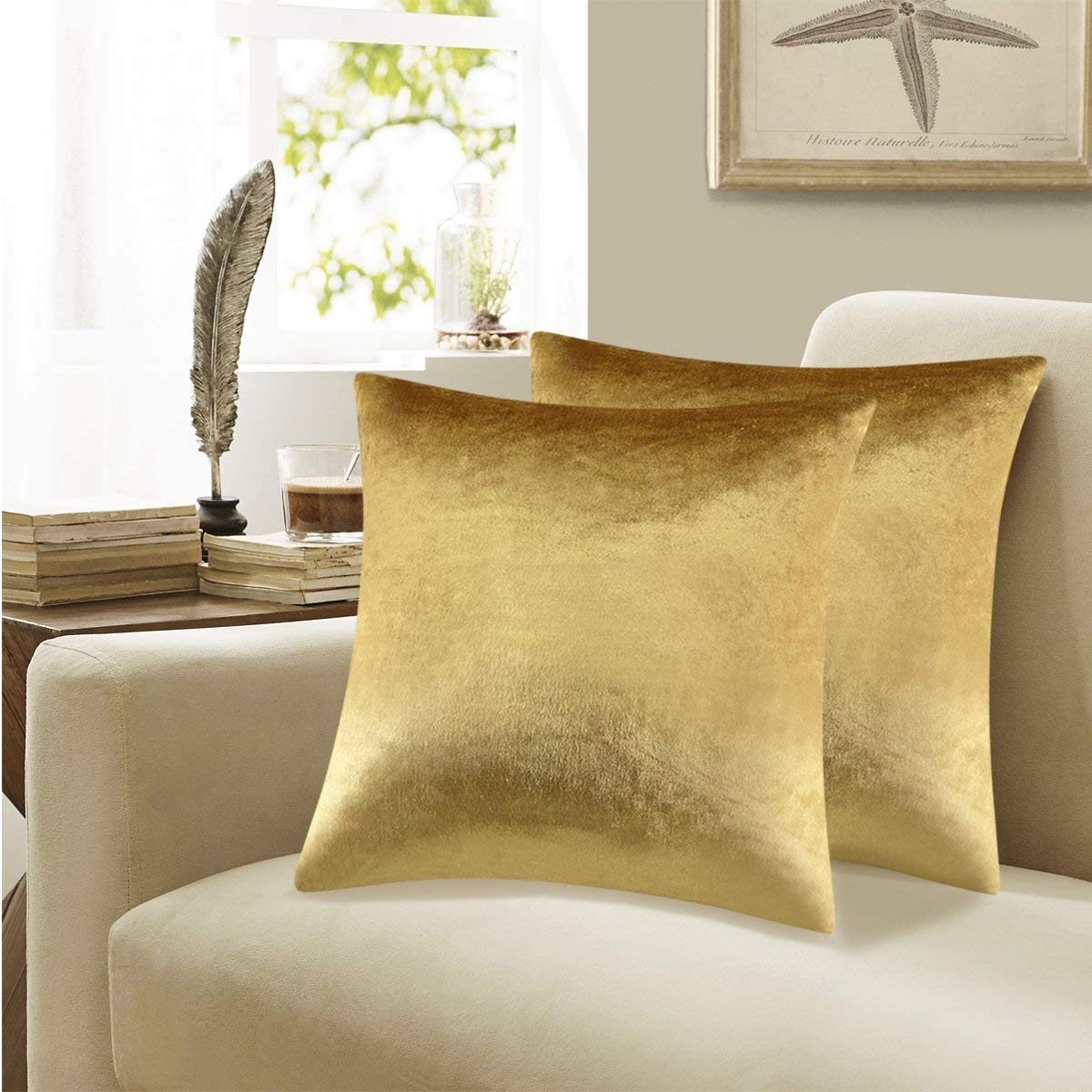 Foto 7 pulgar | Fundas De Almohada Gigizaza De Terciopelo Dorado De 45 X 45 Cm, Paquete De 2 - Venta Internacional.