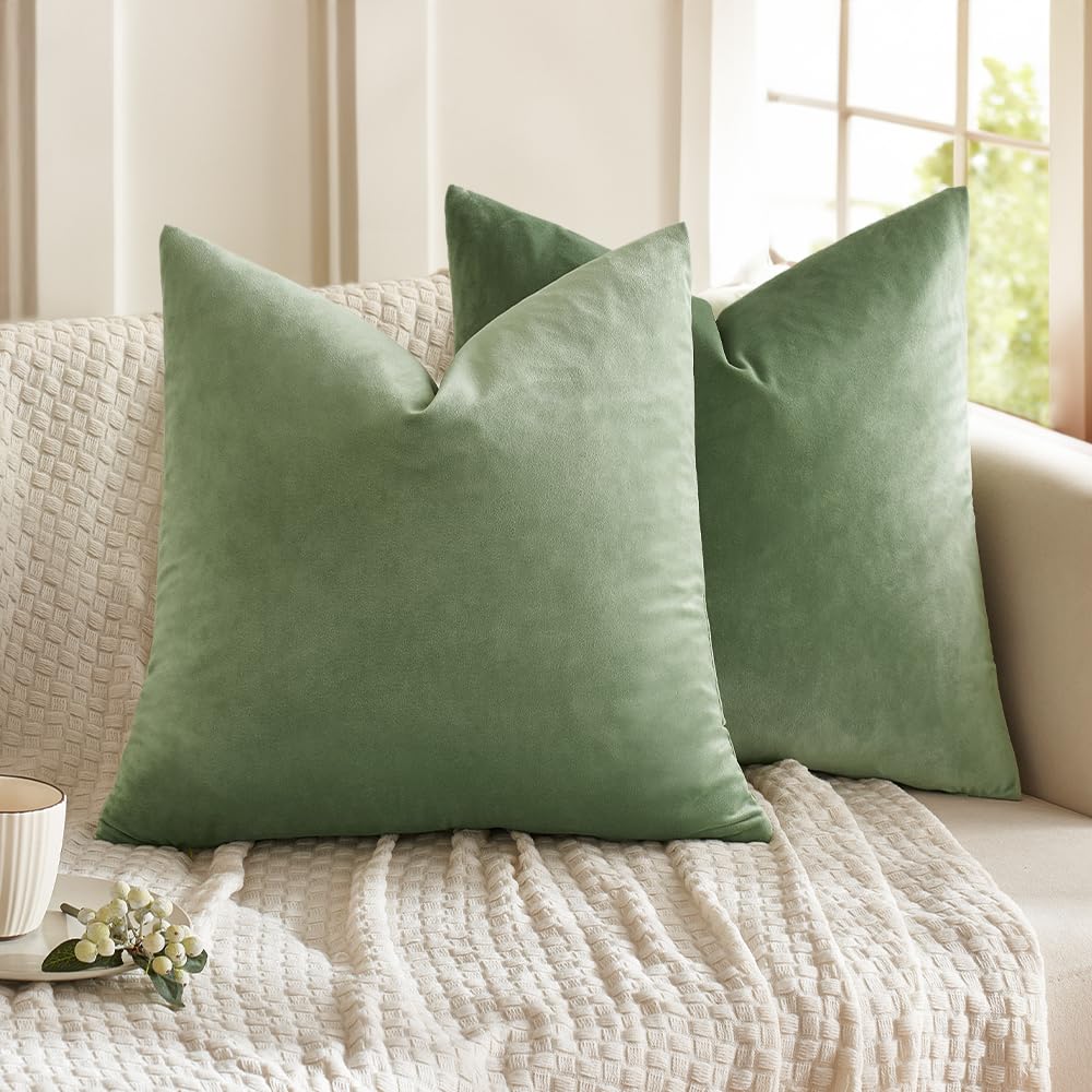 Fundas De Almohada Miulee De Terciopelo Verde Salvia De 45 X 45 Cm, Paquete De 2 - Venta Internacional.