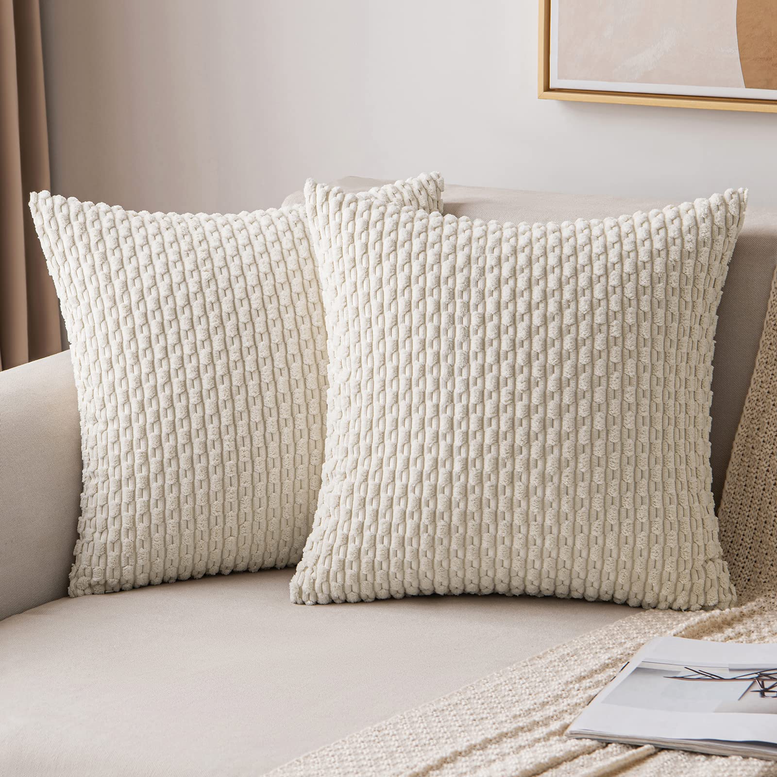 Fundas De Almohada Miulee De Pana Suave Decorativa, 45 X 45 Cm, Color Crema - Venta Internacional.