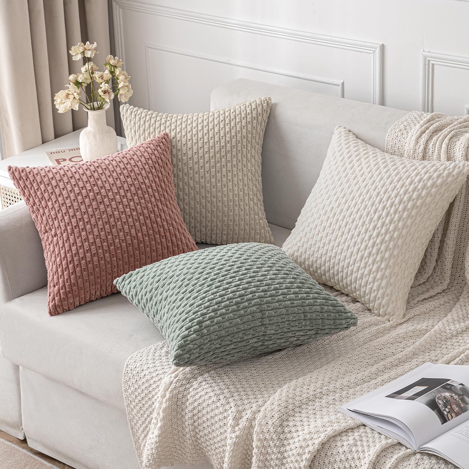 Foto 5 pulgar | Fundas De Almohada Miulee De Pana Suave Decorativa, 45 X 45 Cm, Color Crema - Venta Internacional.
