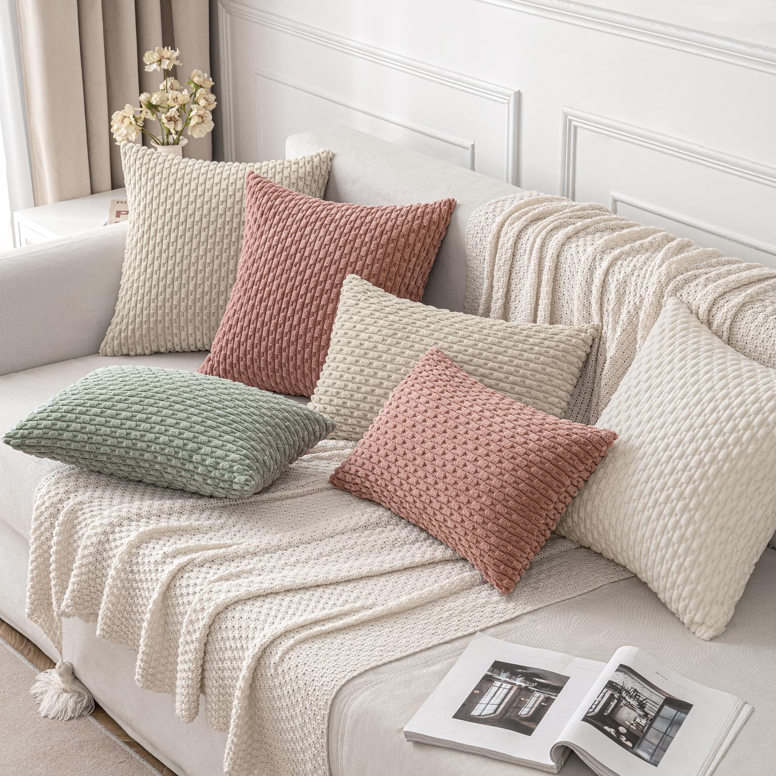 Foto 6 pulgar | Fundas De Almohada Miulee De Pana Suave Decorativa, 45 X 45 Cm, Color Crema - Venta Internacional.