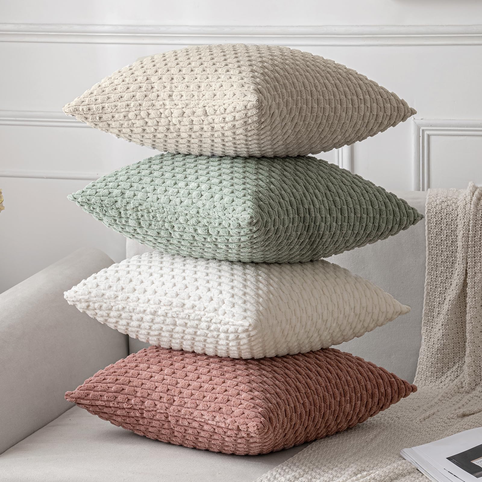 Foto 8 pulgar | Fundas De Almohada Miulee De Pana Suave Decorativa, 45 X 45 Cm, Color Crema - Venta Internacional.