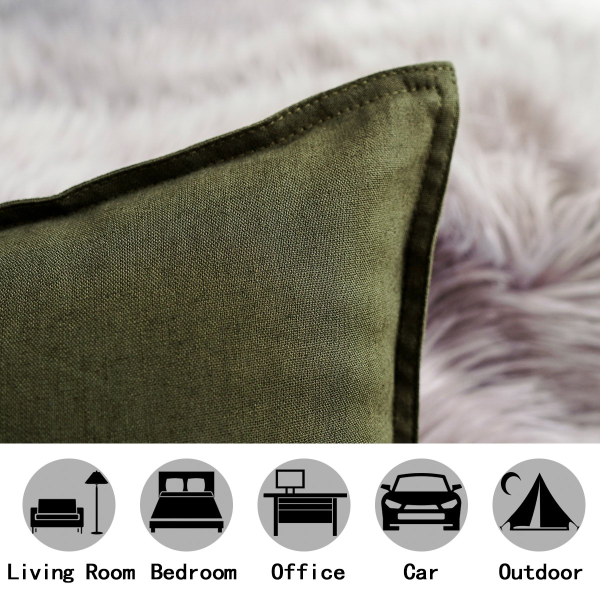 Foto 2 | Funda De Almohada Jeanerlor, Algodón Y Lino, Decorativa, 30 X 50 Cm, Color Oliva  - Venta Internacional.