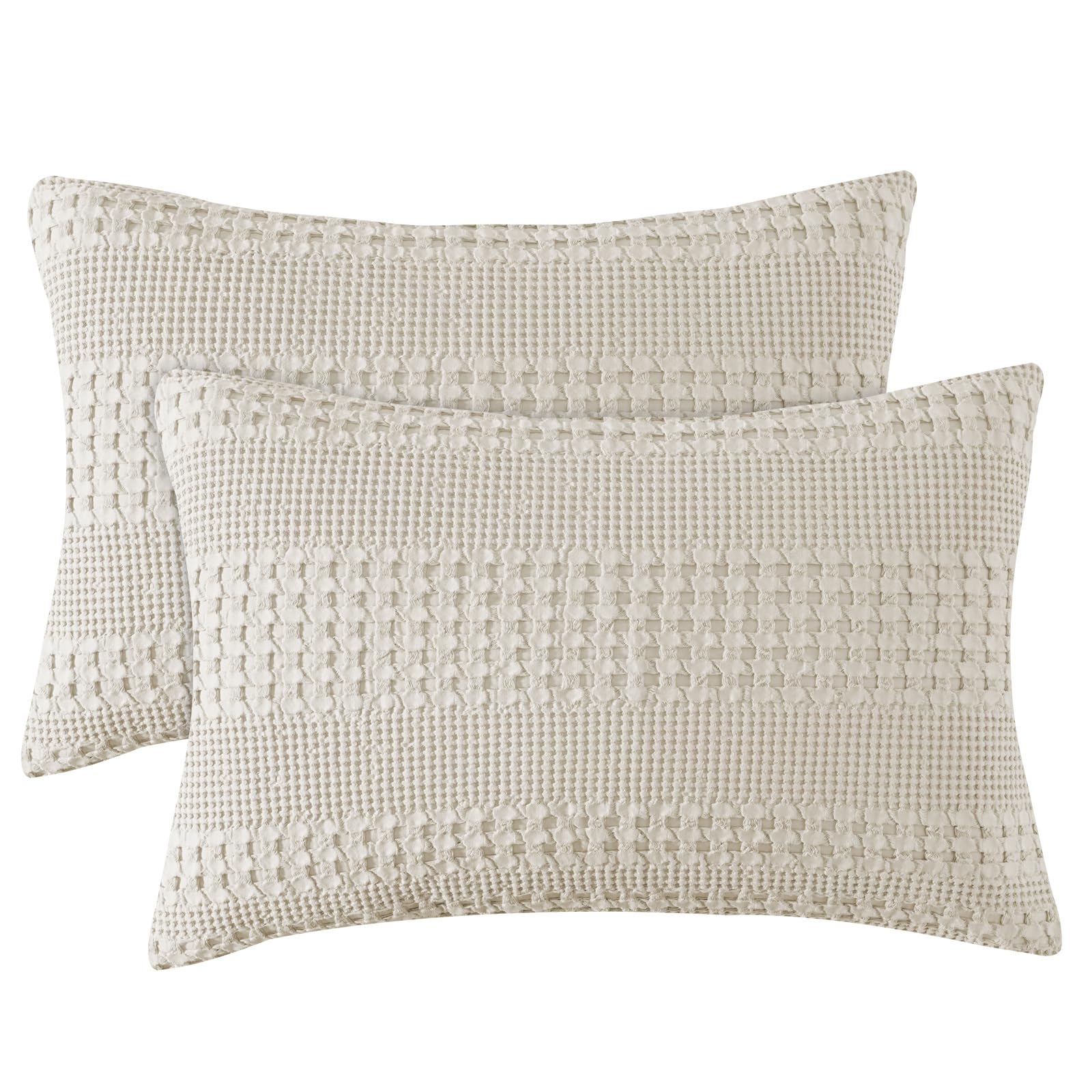 Fundas De Almohada Phf Waffle 100% Algodón, Tamaño Estándar 20 X 26 Cm, 2 P - Venta Internacional.