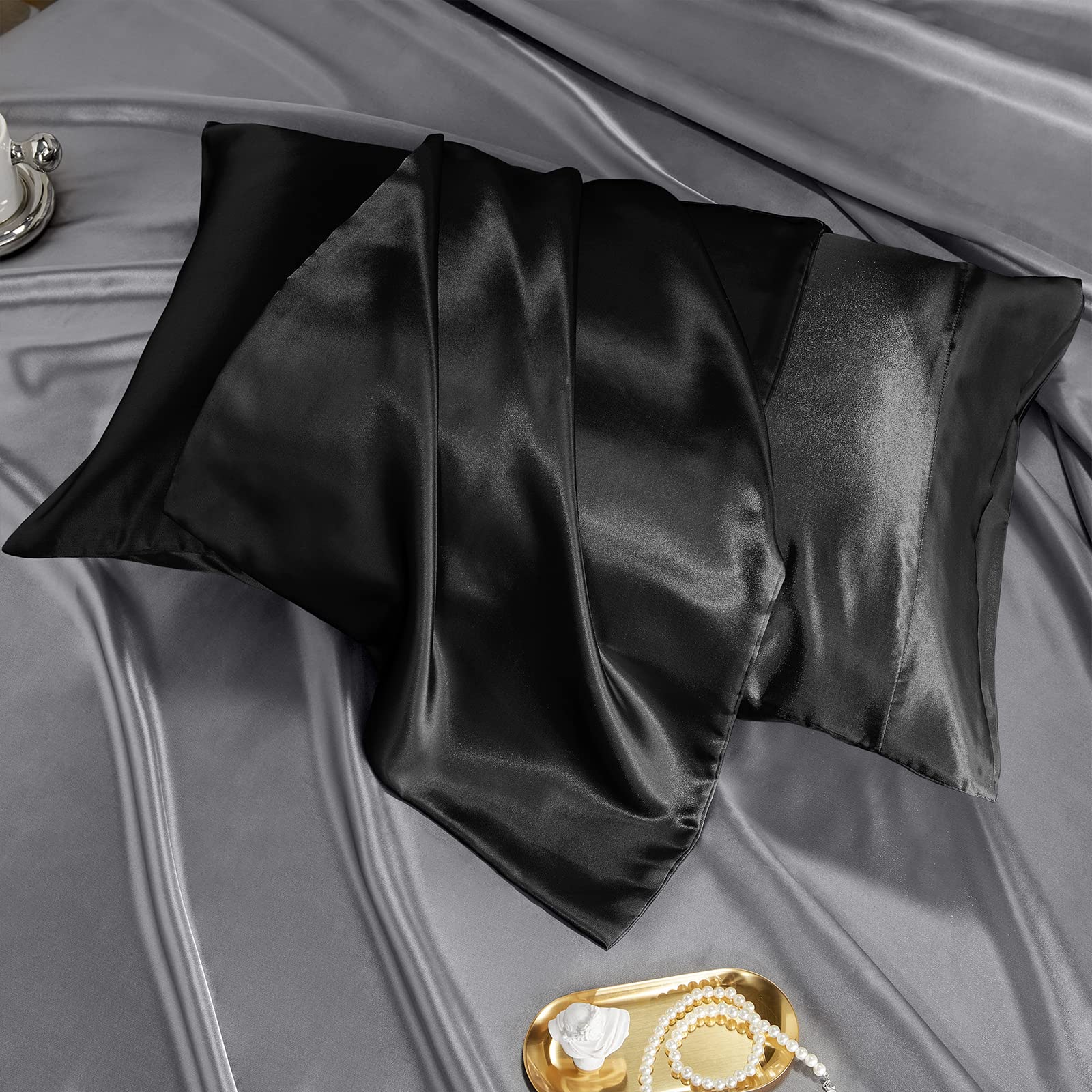 Foto 4 pulgar | Funda De Almohada Cozylux De Satén De Seda Para Cabello/piel Queen 2, Color Negro - Venta Internacional.