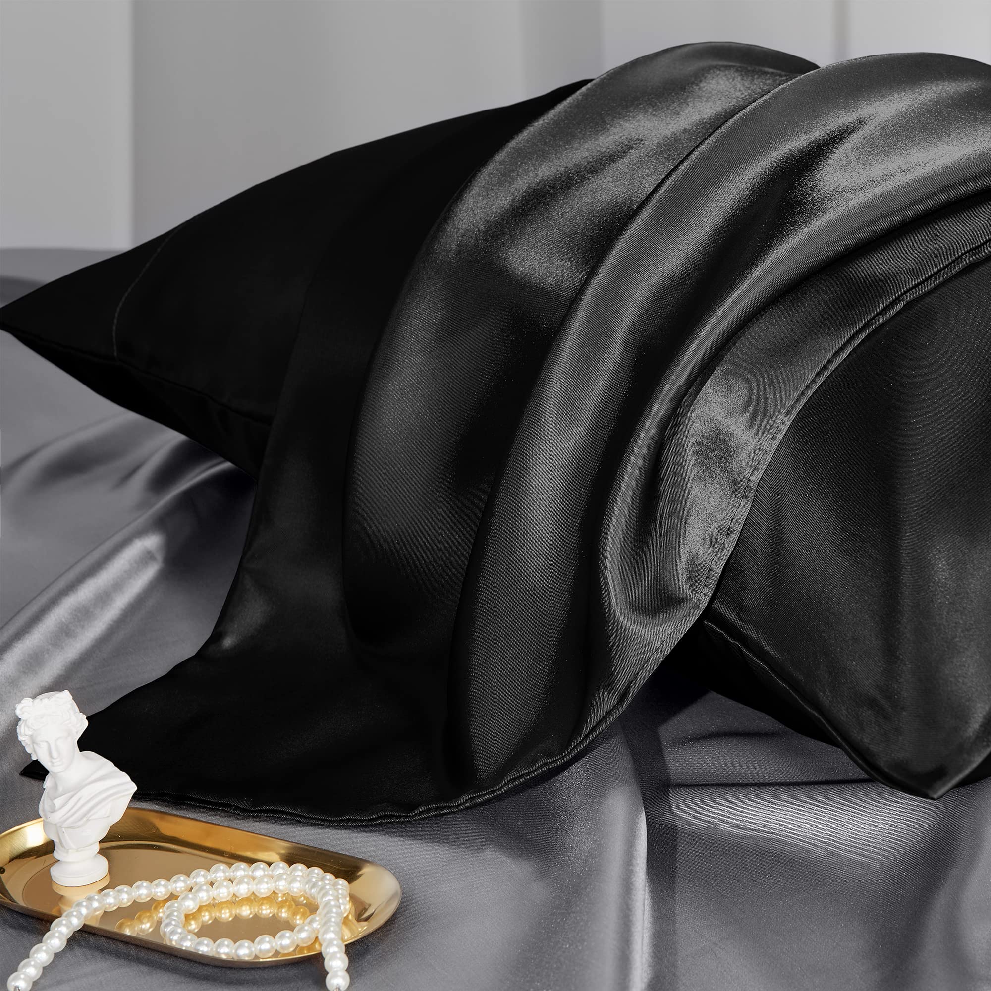 Foto 7 pulgar | Funda De Almohada Cozylux De Satén De Seda Para Cabello/piel Queen 2, Color Negro - Venta Internacional.