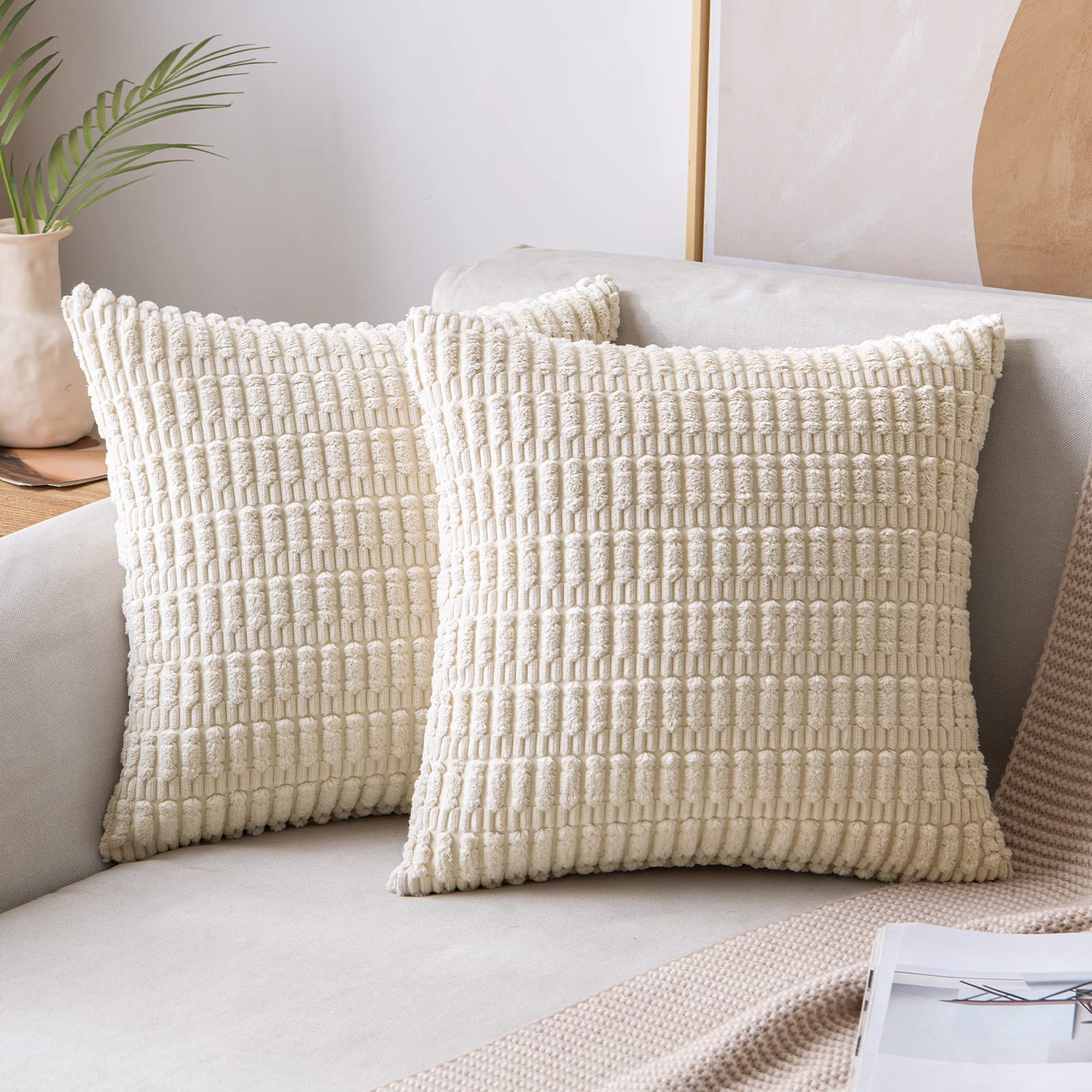 Funda De Cojín Miulee De Pana, 45 X 45 Cm, Paquete De 2 Unidades, Color Crema W - Venta Internacional.