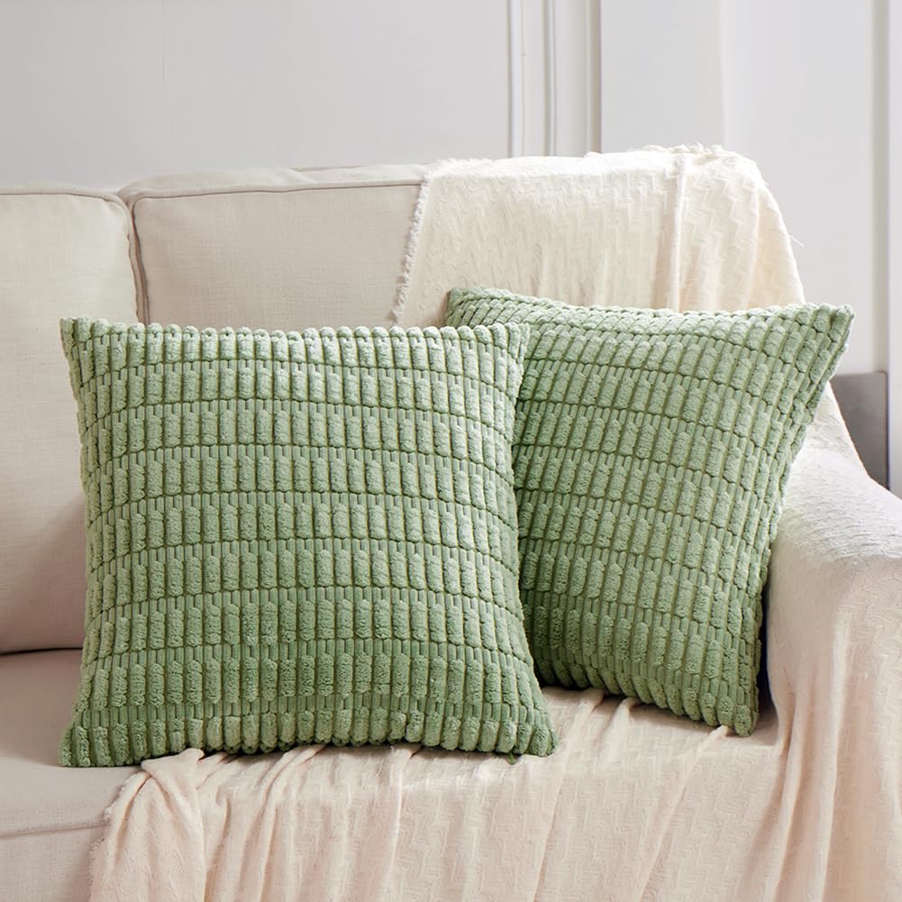 Fundas De Almohada Fancy Homi De Pana Verde Salvia, 45 X 45 Cm (paquete De 2) - Venta Internacional.