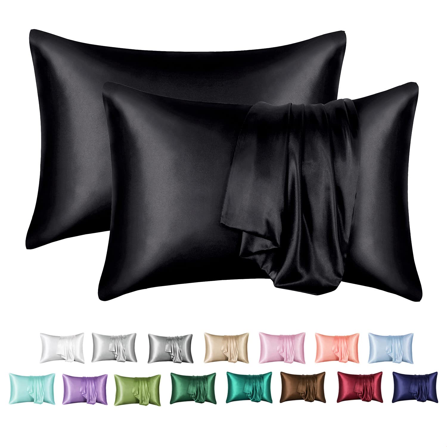 Funda De Almohada Mr&hm De Seda Satinada, Paquete De 2 Unidades, Tamaño Queen, 20 X 30 Cm, Color Neg - Venta Interna