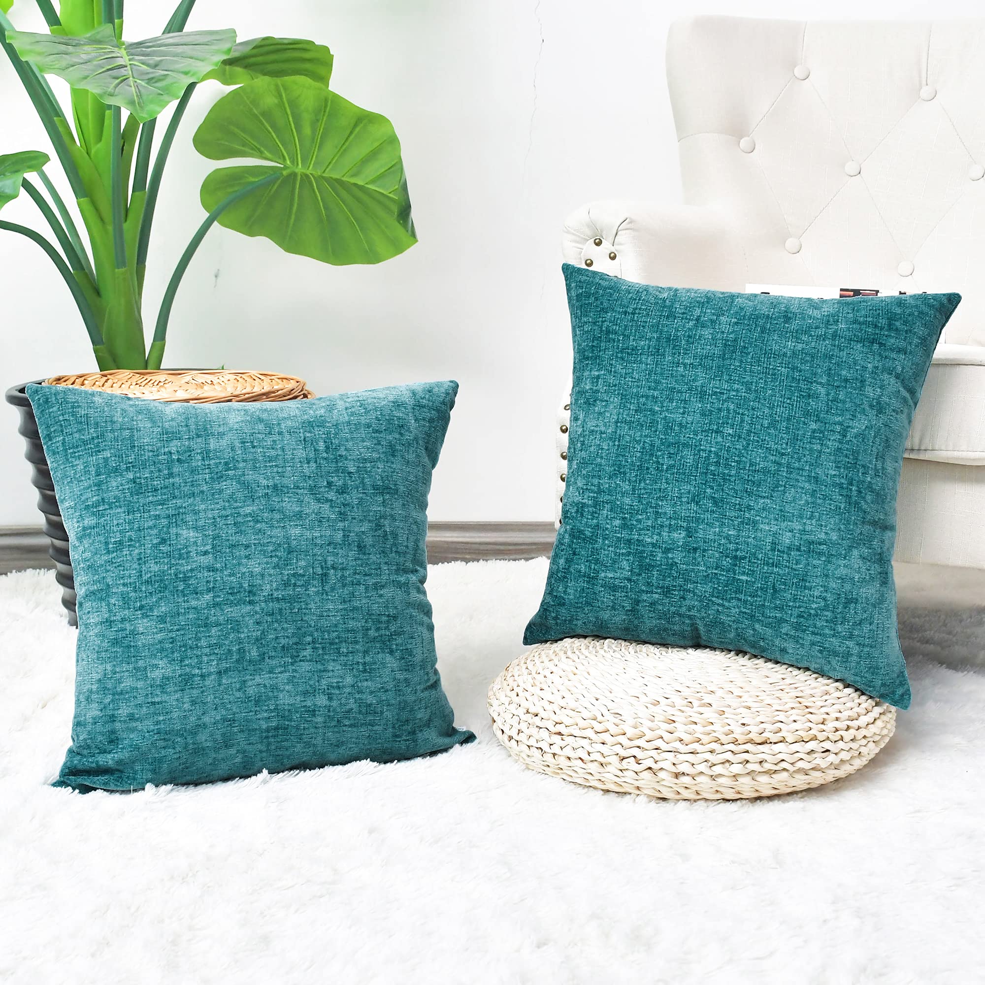 Foto 2 | Fundas De Cojín Calitime Cozy Chenille, 45 X 45 Cm, Color Verde Azulado, X2 - Venta Internacional.