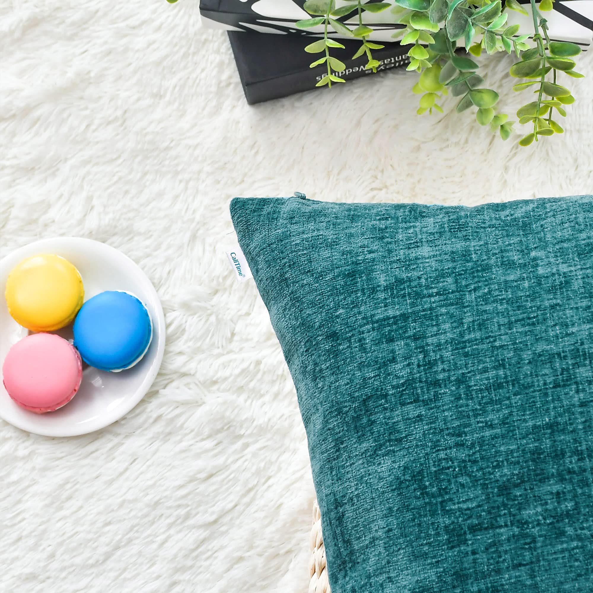 Foto 6 | Fundas De Cojín Calitime Cozy Chenille, 45 X 45 Cm, Color Verde Azulado, X2 - Venta Internacional.