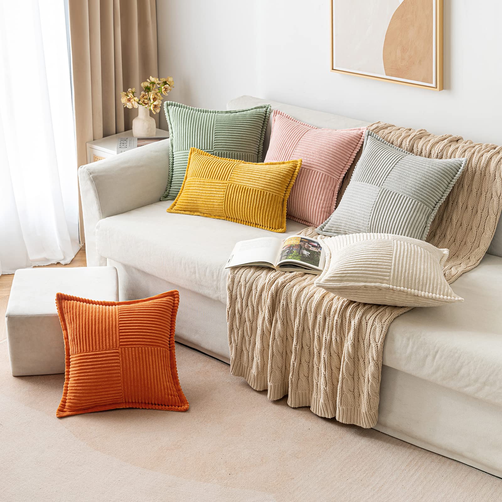 Foto 6 pulgar | Fundas De Almohada Miulee De Pana Supersuaves, Bohemio A Rayas, 45 X 45 Cm - Venta Internacional.