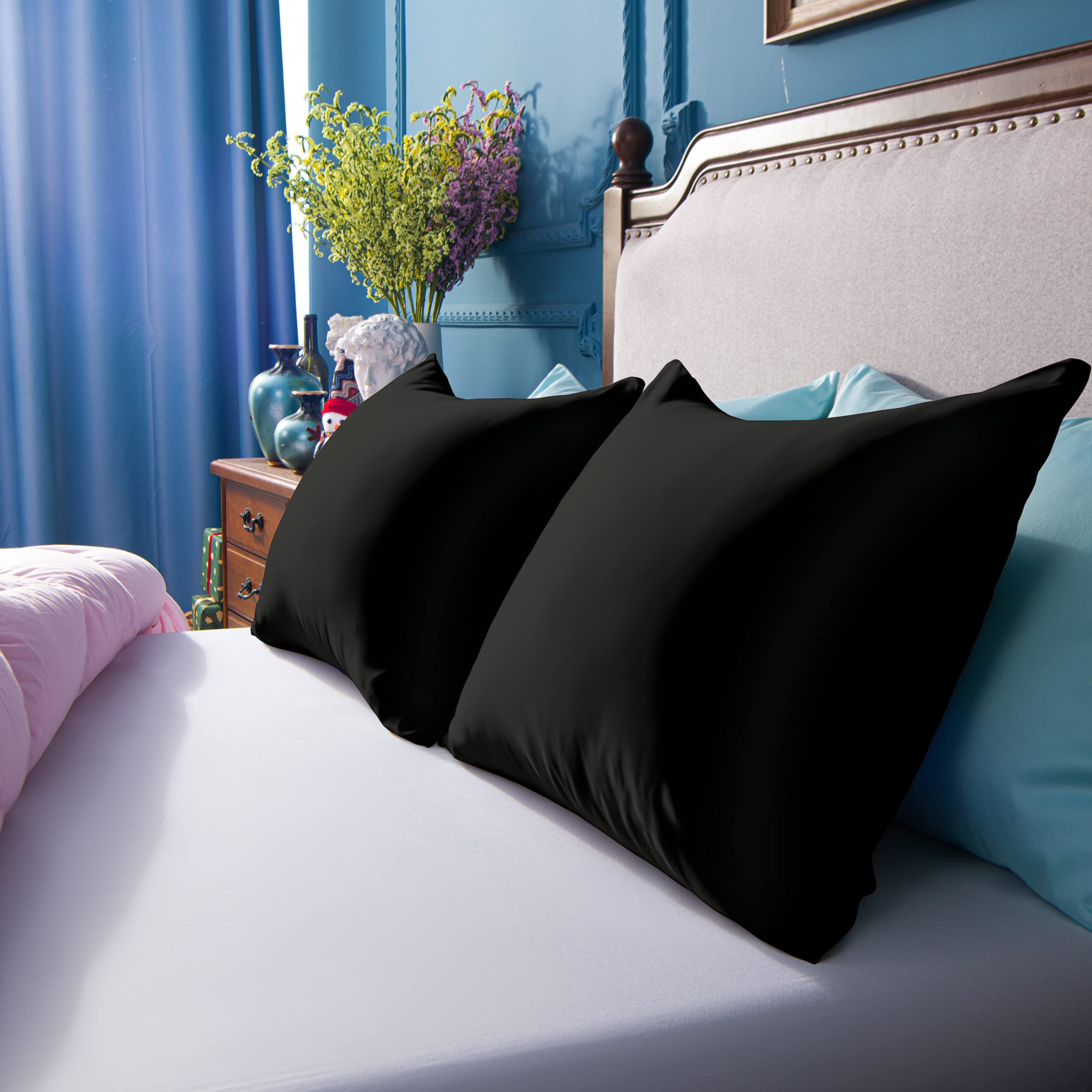 Foto 8 pulgar | Fundas De Almohada Ntbay De Satén Para Cabello Y Piel, Tamaño King, Color Negro - Venta Internacional.
