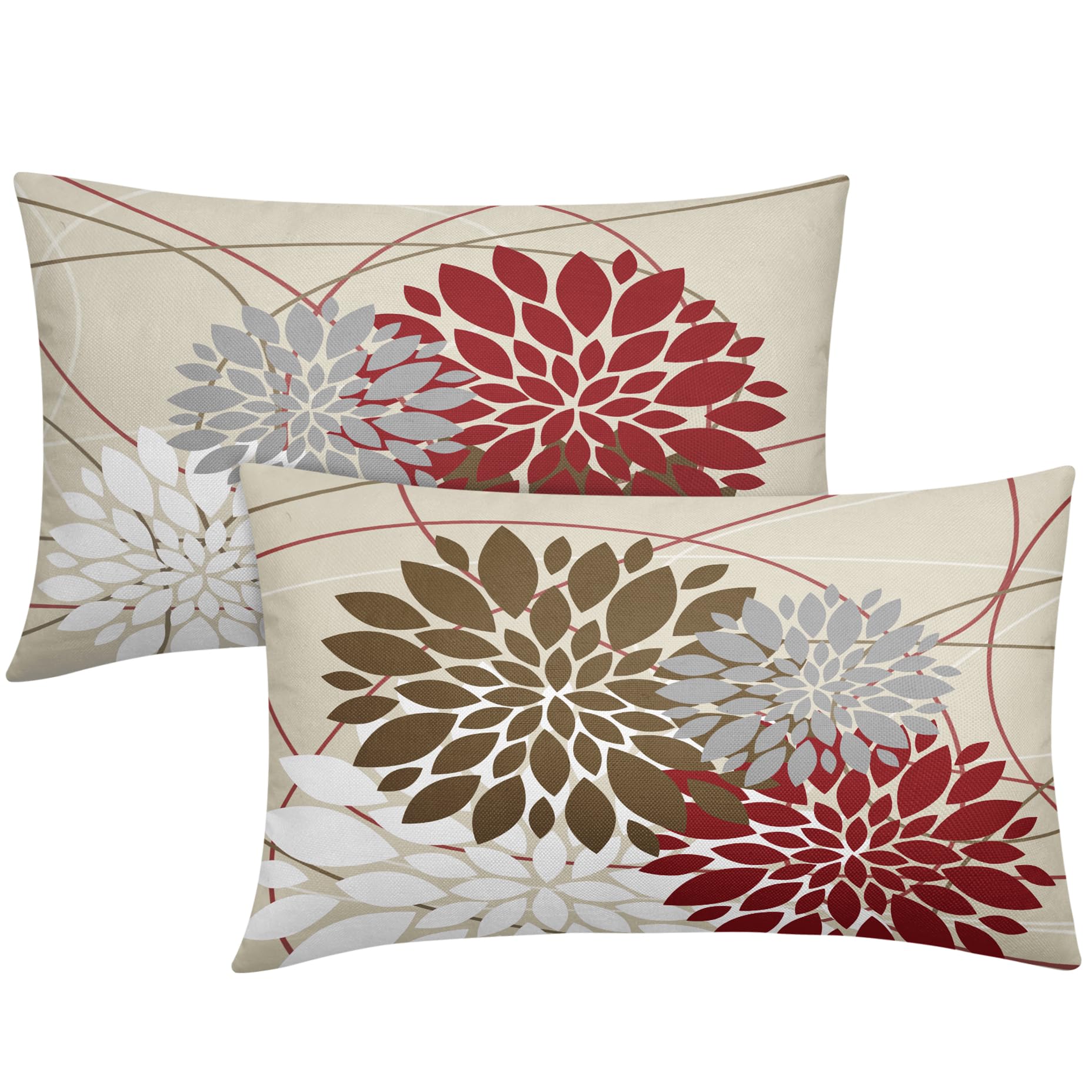 Foto 2 pulgar | Fundas de Almohada Sweetshow de Lino con Diseño Floral Marrón y Rojo Juego de 2 - Venta Internacional