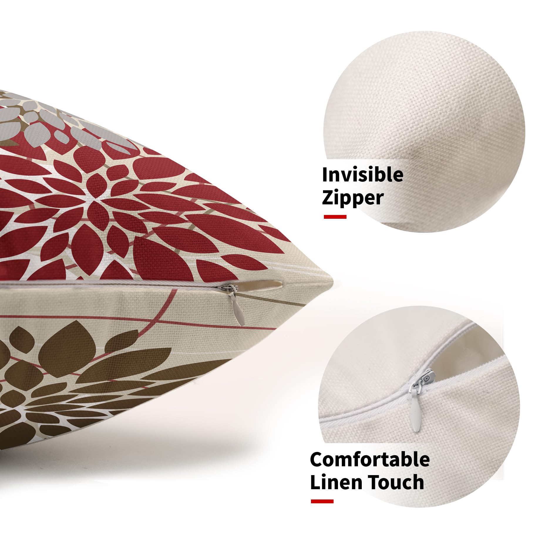 Foto 4 pulgar | Fundas de Almohada Sweetshow de Lino con Diseño Floral Marrón y Rojo Juego de 2 - Venta Internacional