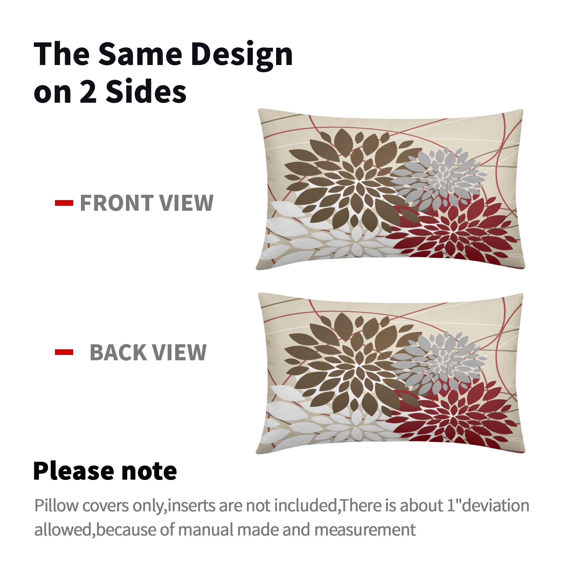 Foto 6 pulgar | Fundas de Almohada Sweetshow de Lino con Diseño Floral Marrón y Rojo Juego de 2 - Venta Internacional