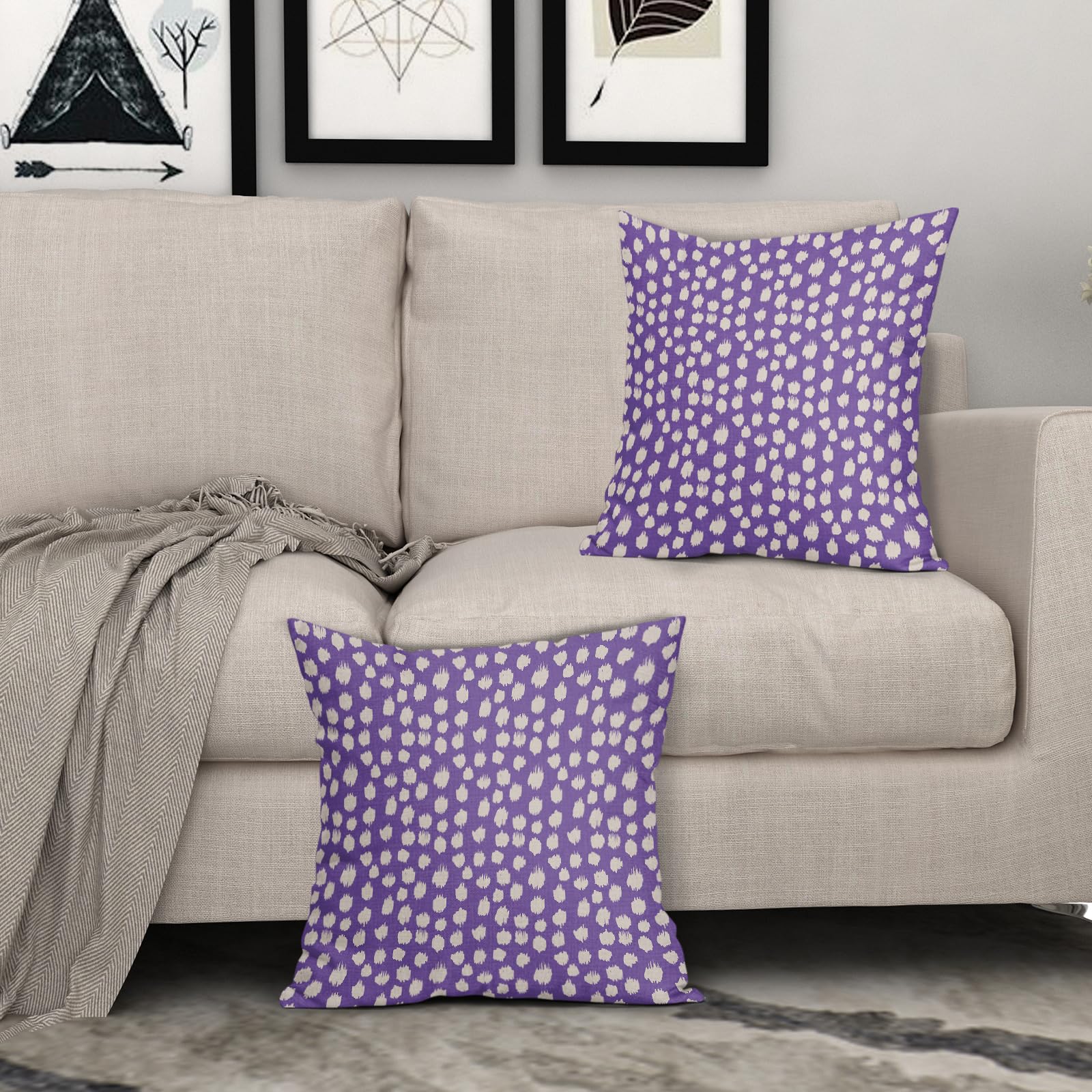 Foto 4 pulgar | Fundas de Almohada Sweetshow con Lunares Morados y Crema 50 X 50 cm Juego de 2 - Venta Internacional