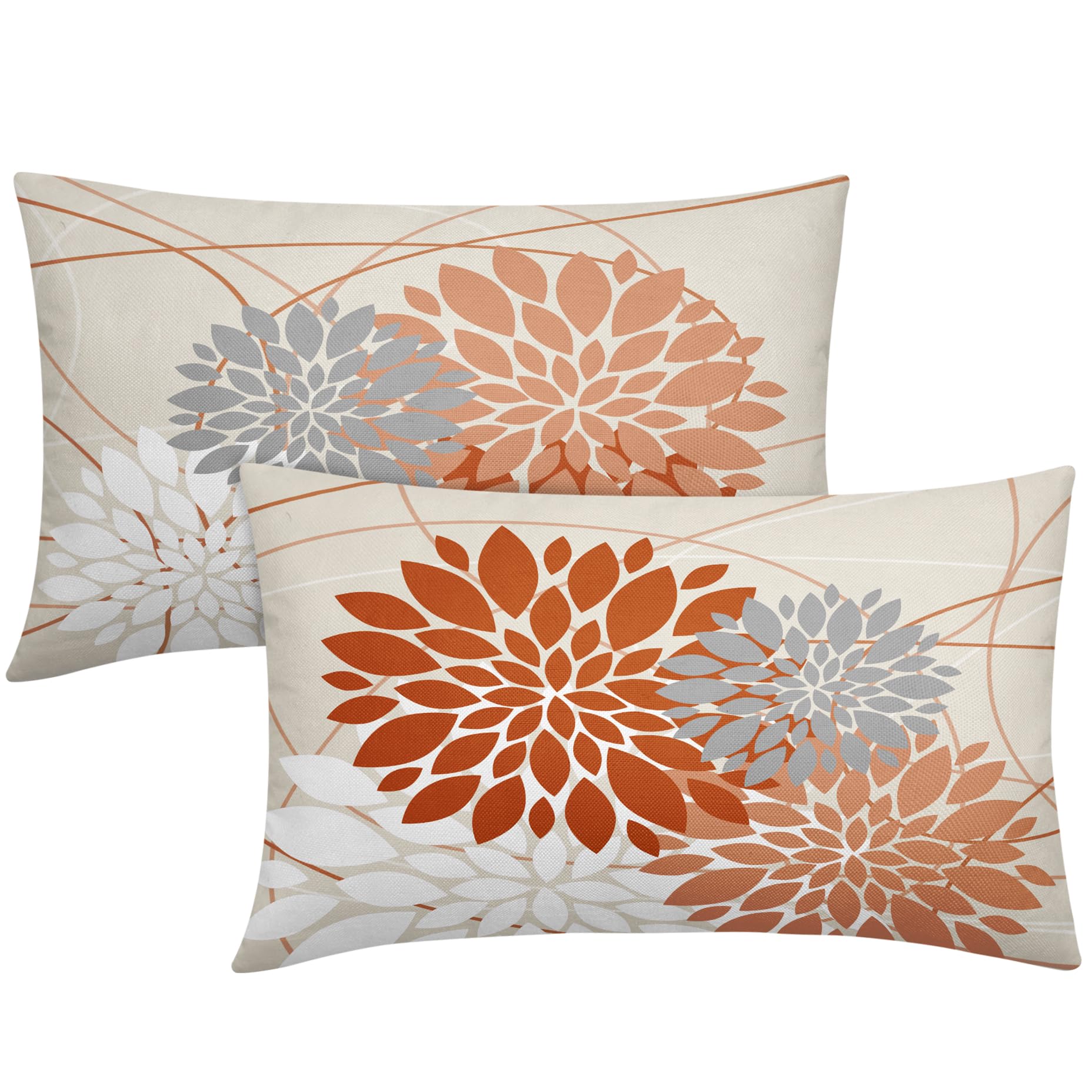 Juego de 2 Fundas de Almohada Sweetshow Orange Dahlia Floral Lino de 30 X 50 cm - Venta Internacional