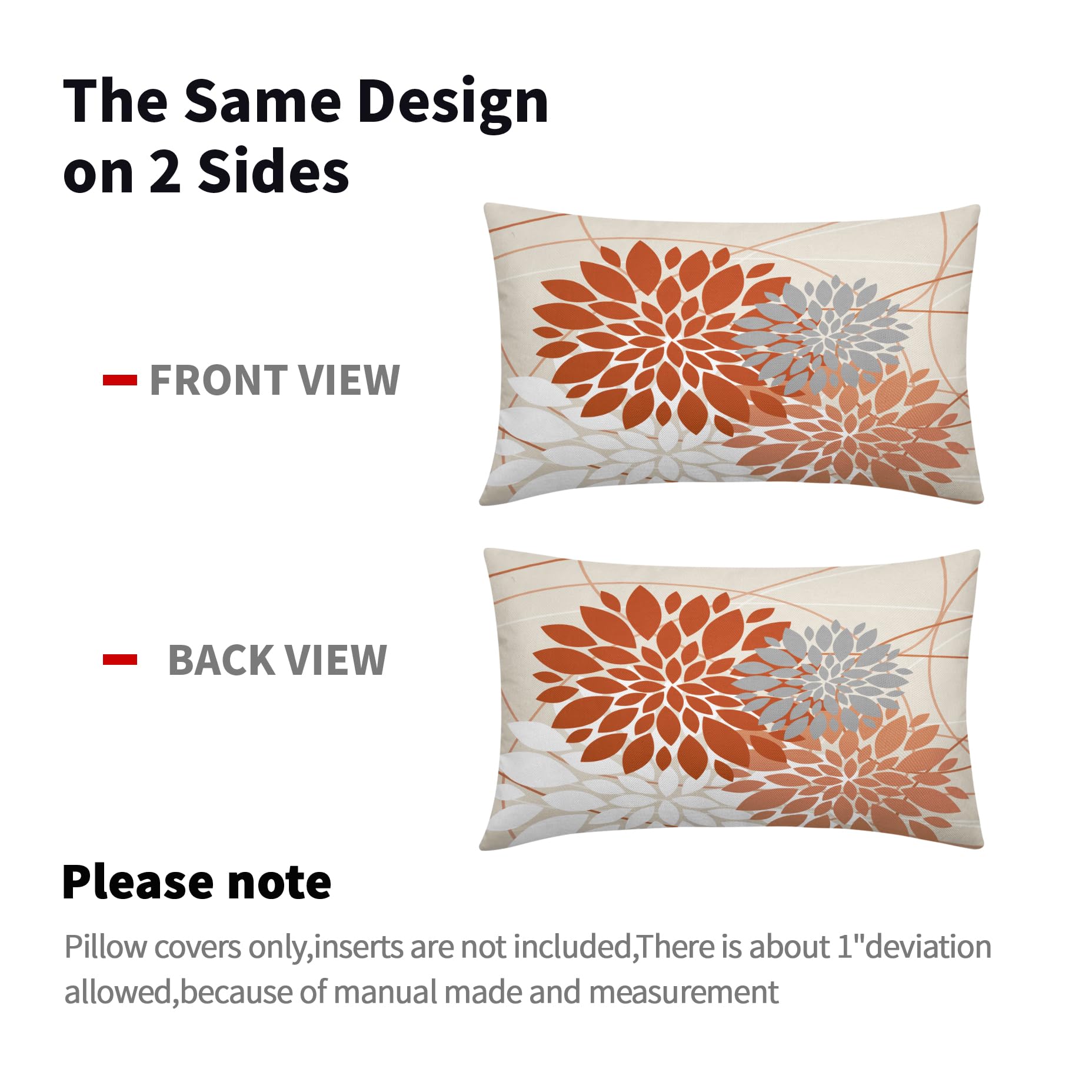 Foto 6 pulgar | Juego de 2 Fundas de Almohada Sweetshow Orange Dahlia Floral Lino de 30 X 50 cm - Venta Internacional